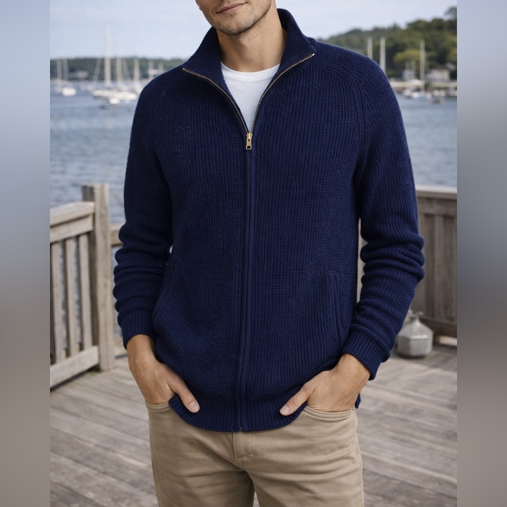 Vineyard Vines 100% Merino Wool Full Zip Sweater – Navy Blue, Size S